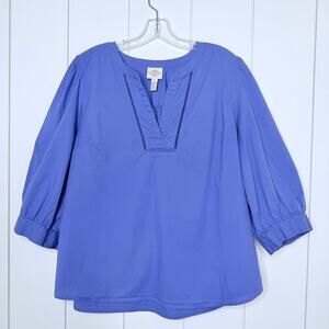 St Johns Bay Purple Cotton Crochet V Neck Blouse XL